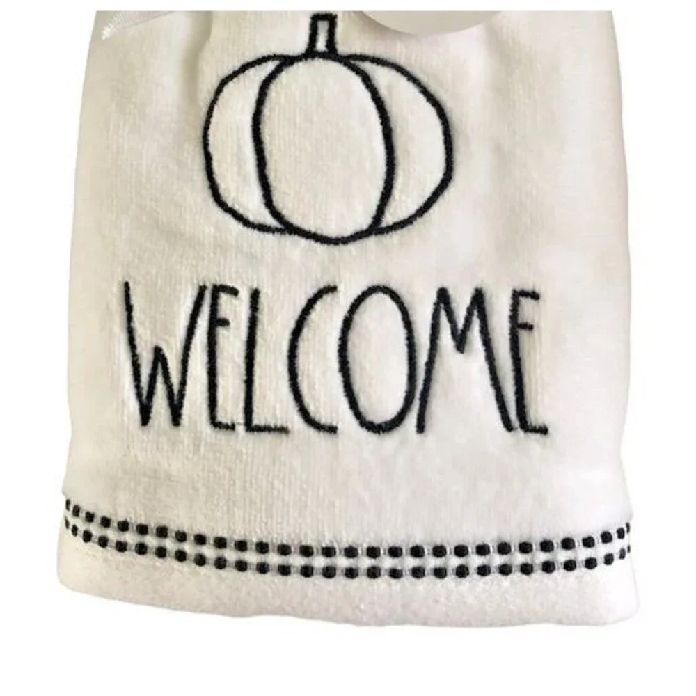 Rae Dunn Thanksgiving Hand Towels Set of 2 Pumpkin Welcome Embroidered Fall